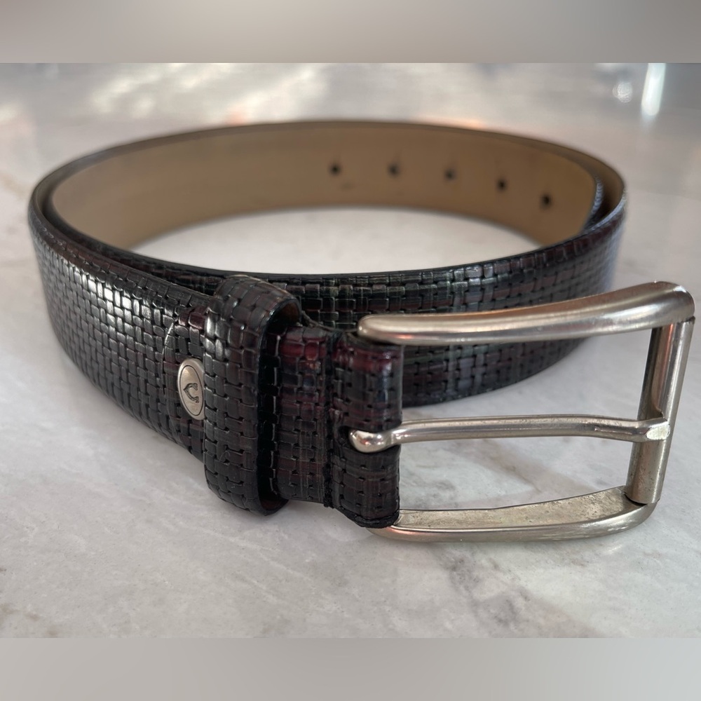 VERNIZZI ITALY Men's Hand Made Black Textured Leather Belt w Silver Buckle, 36"